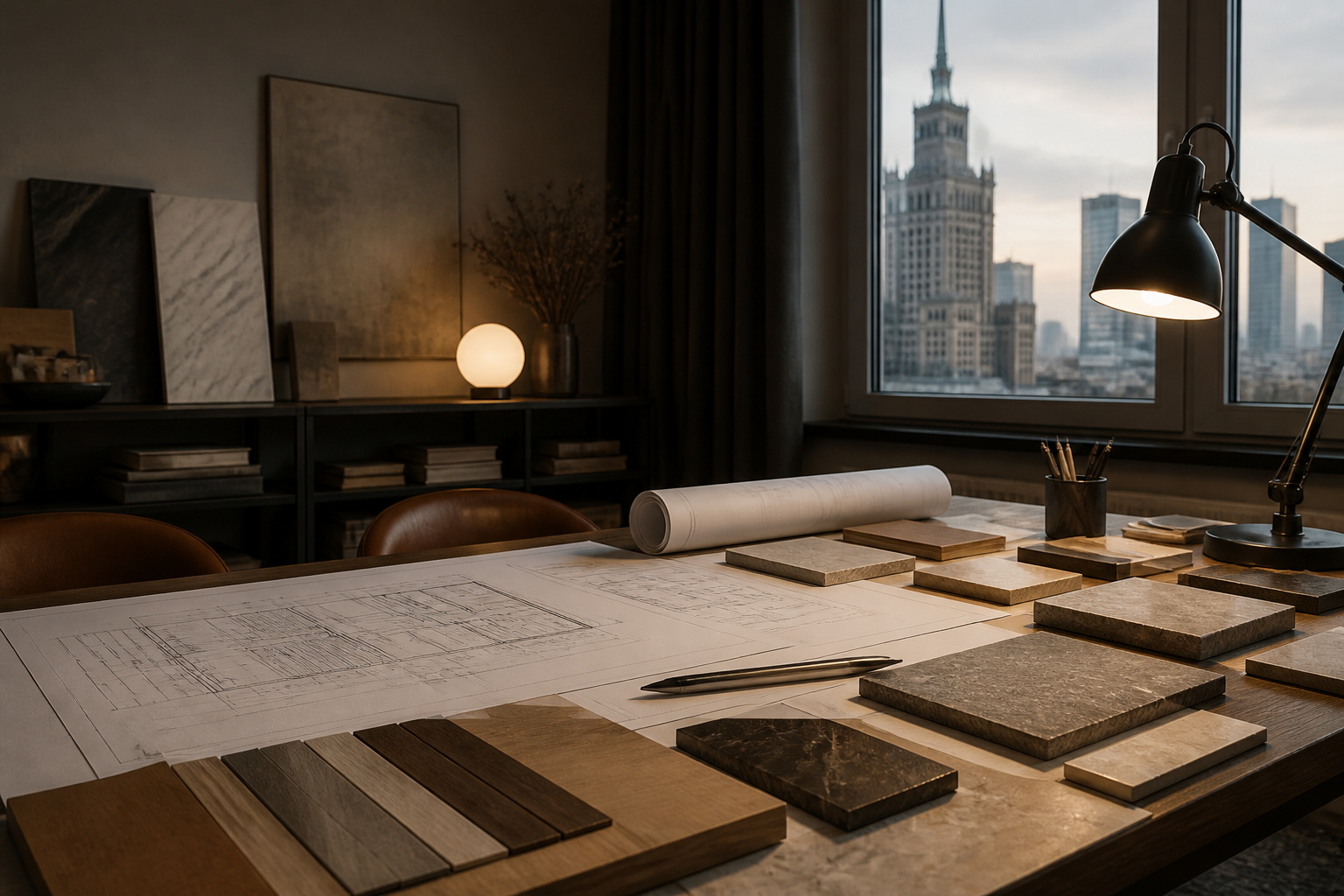 ZORENTA design workspace with renovation plans and material samples