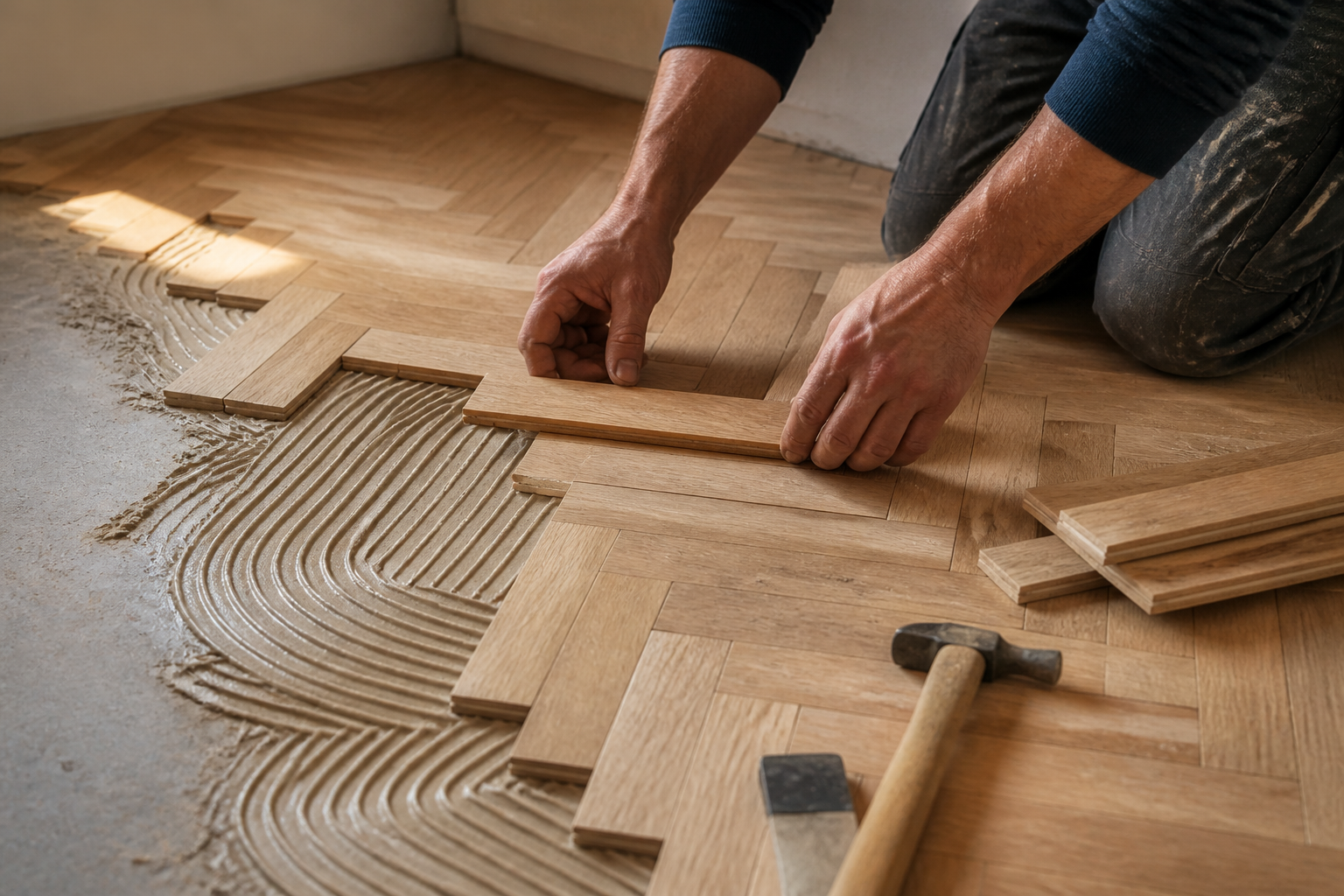 Herringbone parquet installation