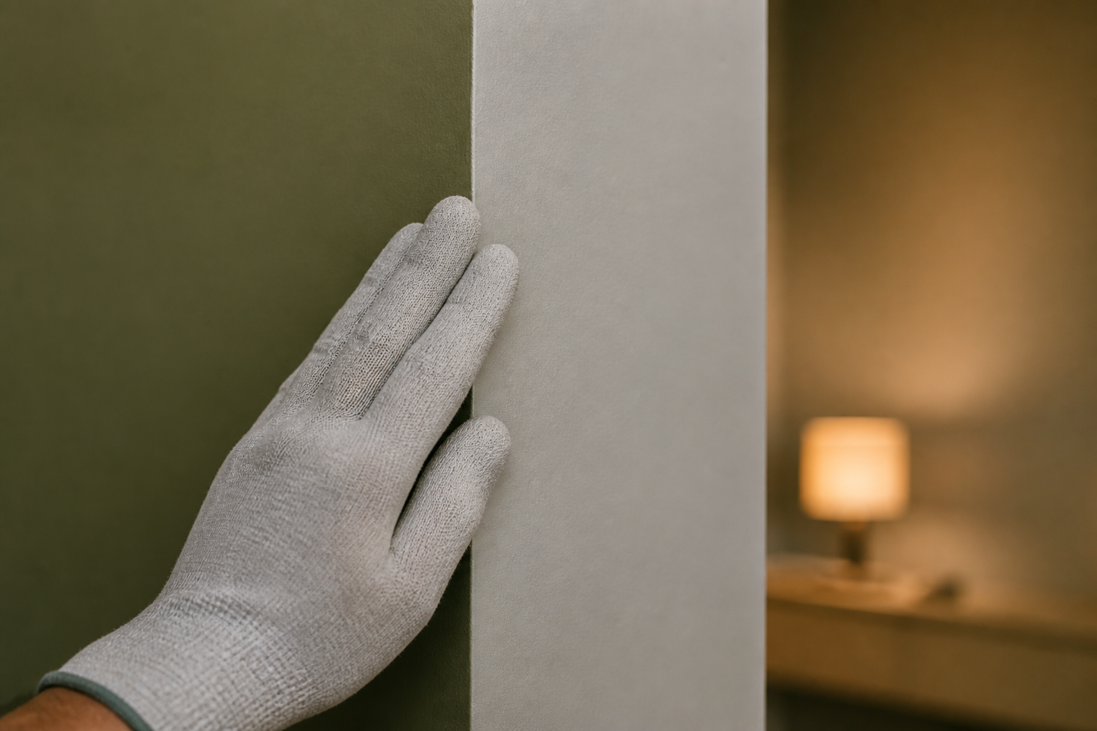 Close inspection of a flawless matte paint finish at a wall corner
