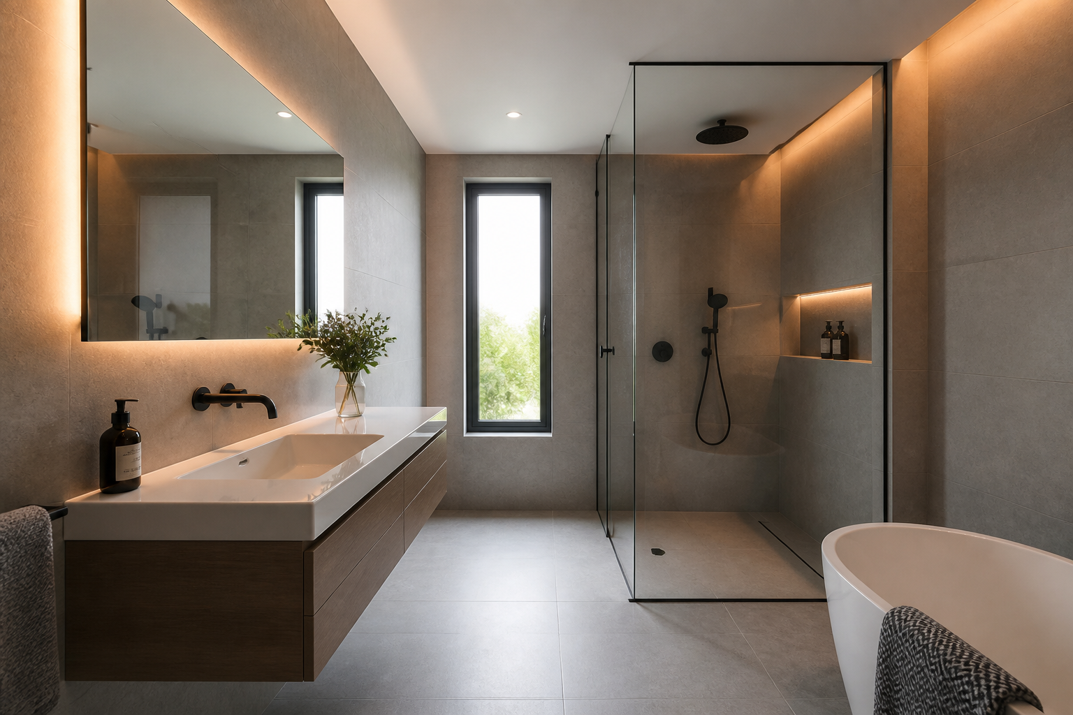 Elegantly renovated spa-like bathroom